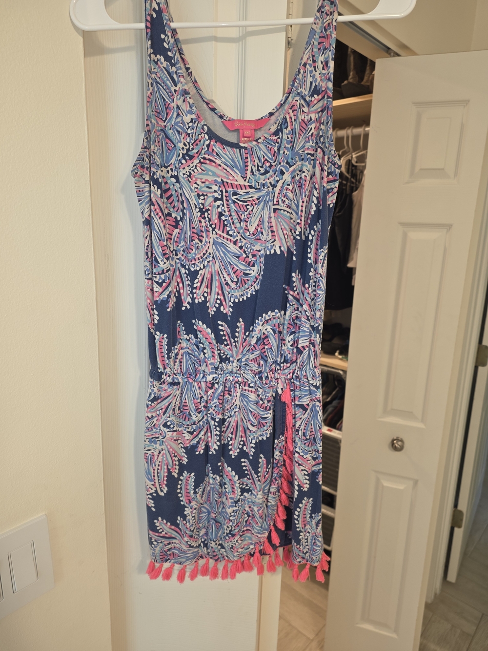 Lilly Pulitzer Navy Blue Pink Tassel Tank romper dress